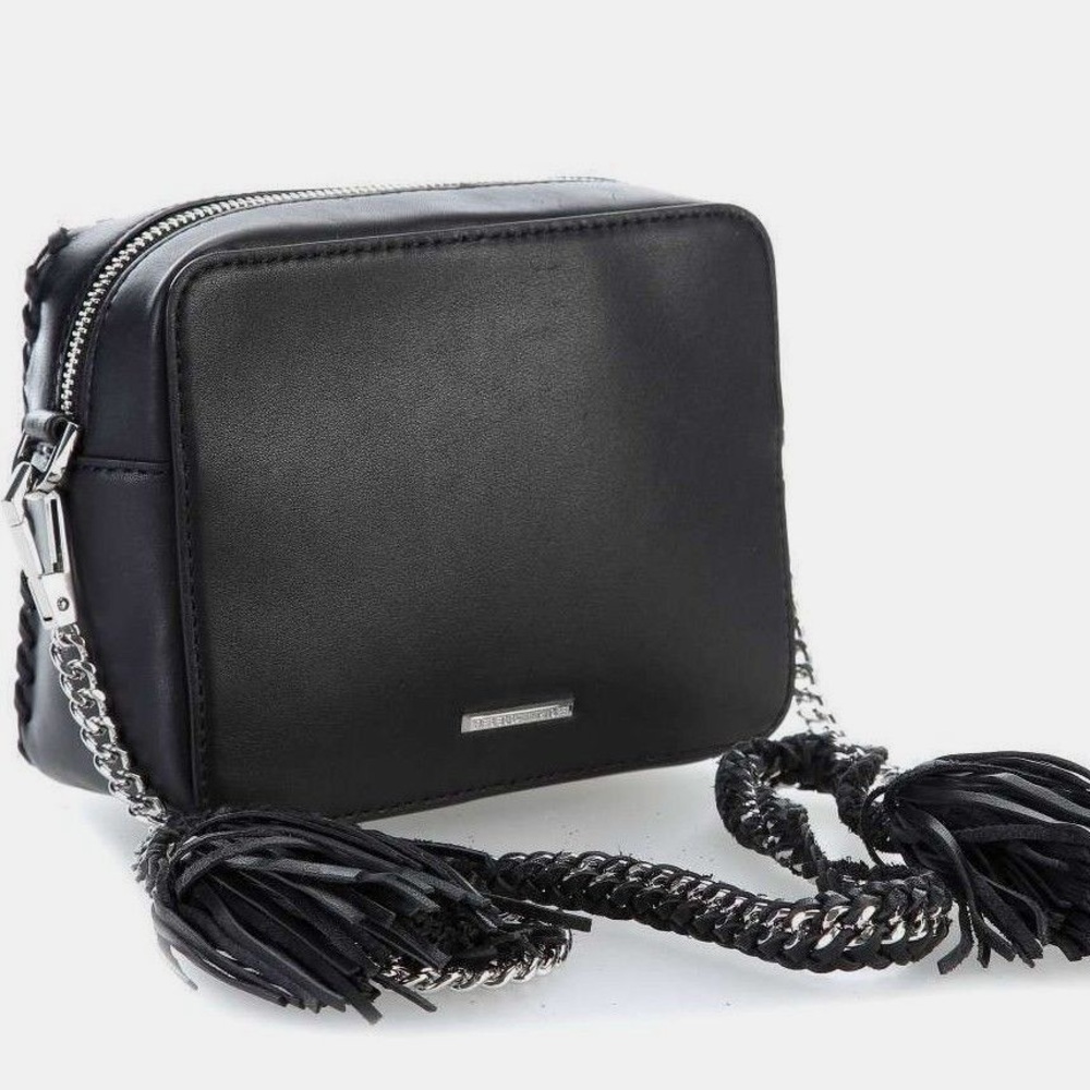 Rebecca Minkoff Biker Crossbody Bag Black Leather Braided Chain Strap Purse - Picture 7 of 16